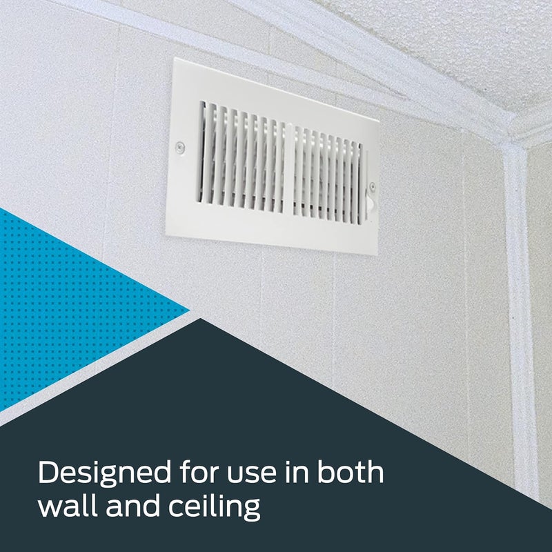 EZFLO 10 x 4 Inch (Duct Opening) White Air Vent Cover for Wall or Ceiling, Two-Way Ventilation Register, Solid Steel HVAC Cover, 61609 (Pack of 2) - Image 3